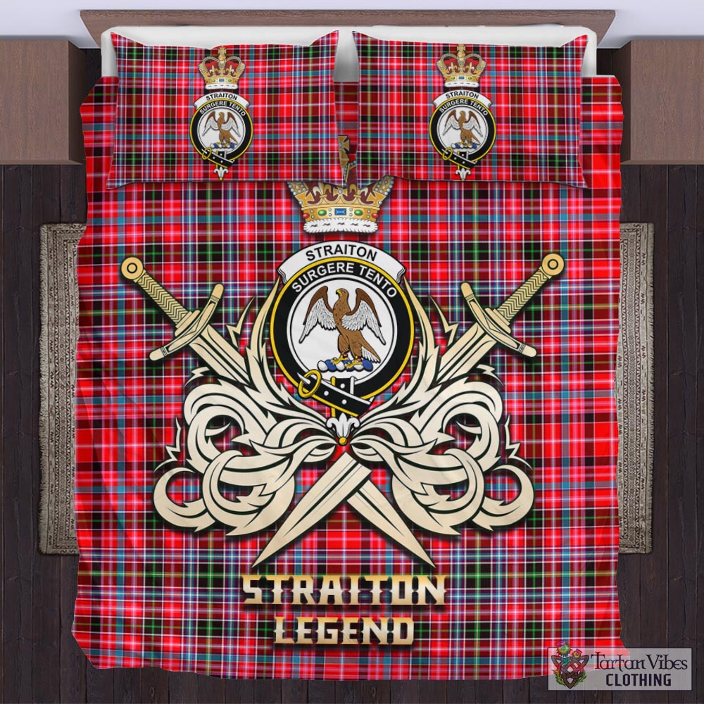Tartan Vibes Clothing Straiton Tartan Bedding Set with Clan Crest and the Golden Sword of Courageous Legacy