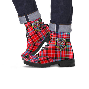 Straiton Tartan Leather Boots with Family Crest Men' Boots - Tartan Vibes Clothing