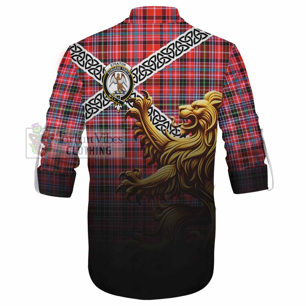 Tartan Vibes Clothing Straiton Crest Tartan Ghillie Kilt Shirt with Golden Lion Emblem Celtic Style