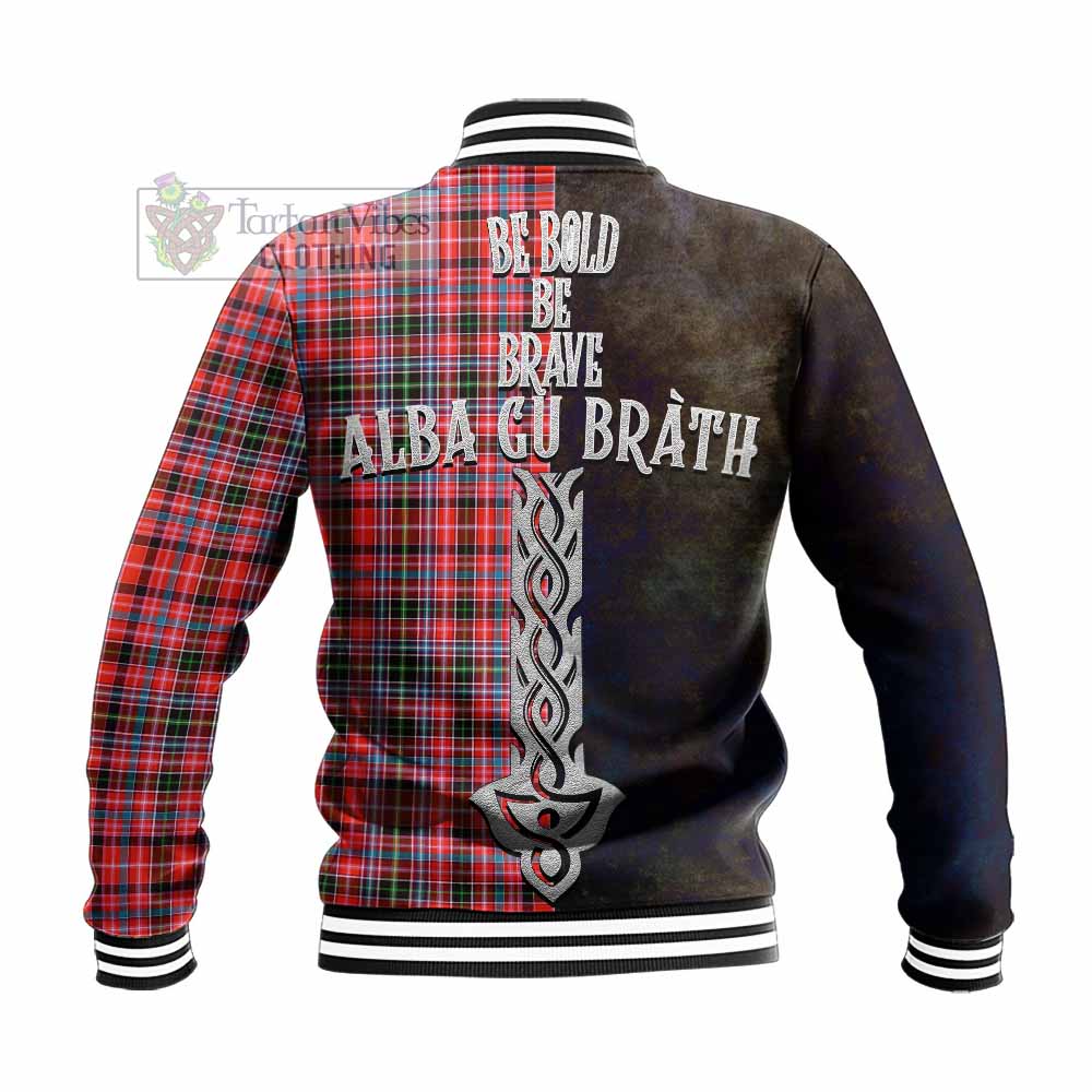 Tartan Vibes Clothing Straiton Tartan Family Crest Baseball Jacket Alba Gu Brath Be Brave Lion Ancient Style