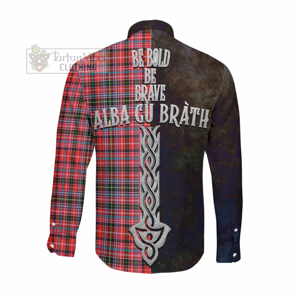Tartan Vibes Clothing Straiton Tartan Family Crest Long Sleeve Button Shirt Alba Gu Brath Be Brave Lion Ancient Style