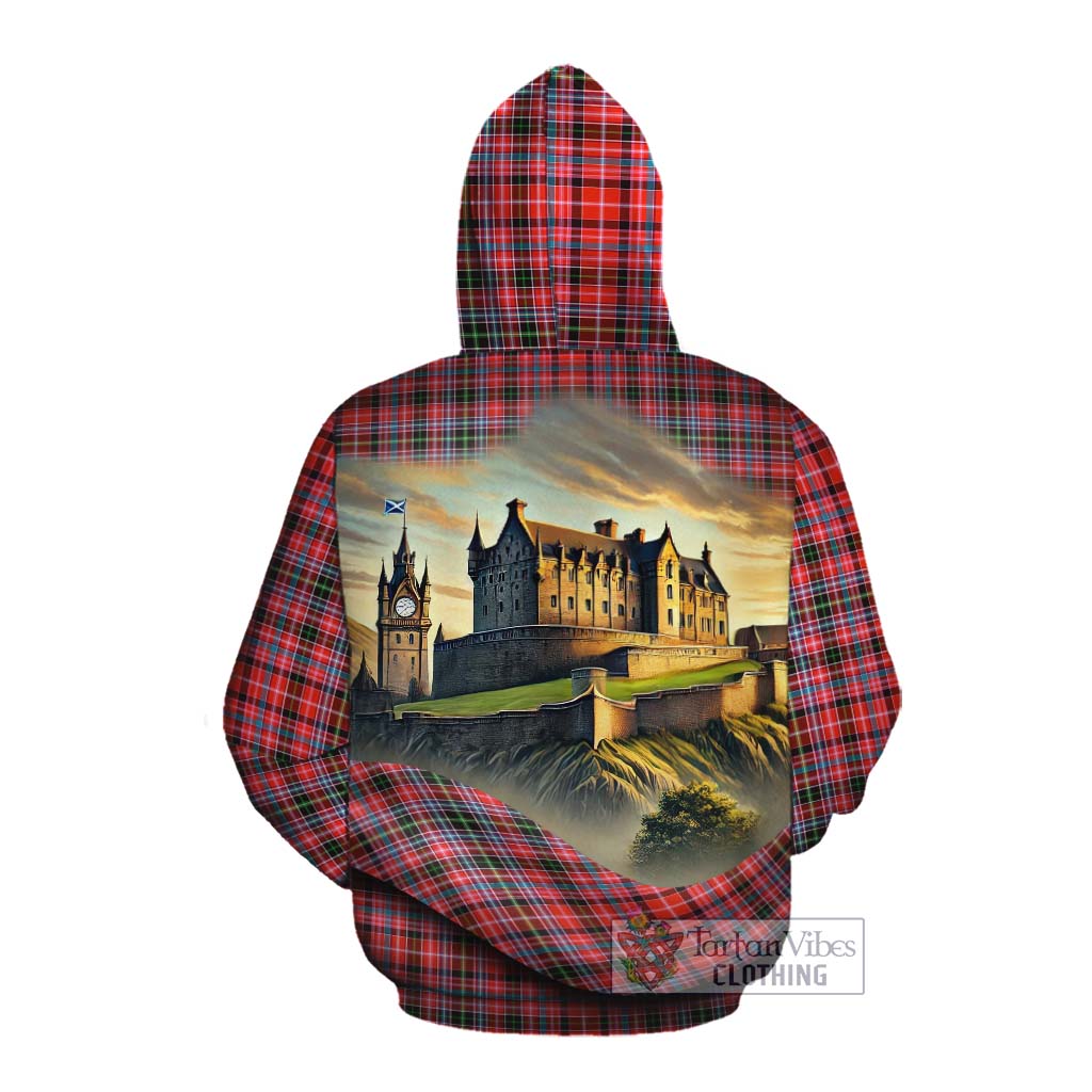 Tartan Vibes Clothing Straiton Tartan Family Crest Cotton Hoodie with Scottish Ancient Castle Style