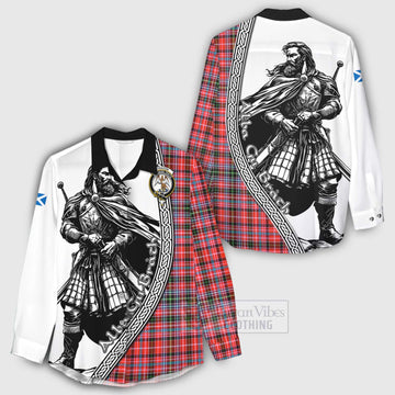 Tartan Vibes Clothing Straiton Tartan Clan Crest Women's Casual Shirt with Highlander Warrior Celtic Style