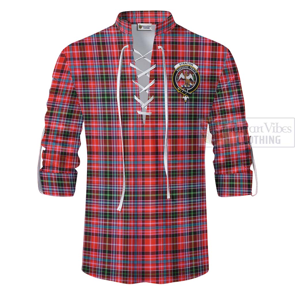 Tartan Vibes Clothing Straiton Tartan Ghillie Kilt Shirt with Family Crest Celtic Skull Style