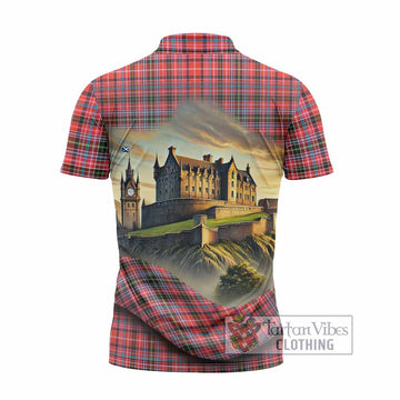 Straiton Tartan Family Crest Zipper Polo Shirt with Scottish Ancient Castle Style