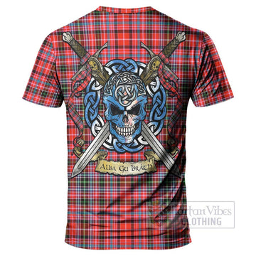 Tartan Vibes Clothing Straiton Tartan T-Shirt with Family Crest Celtic Skull Style
