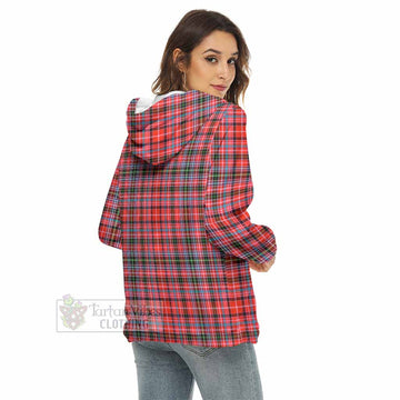 Straiton Tartan Women's Borg Fleece Hoodie with Half Zip with Family Crest