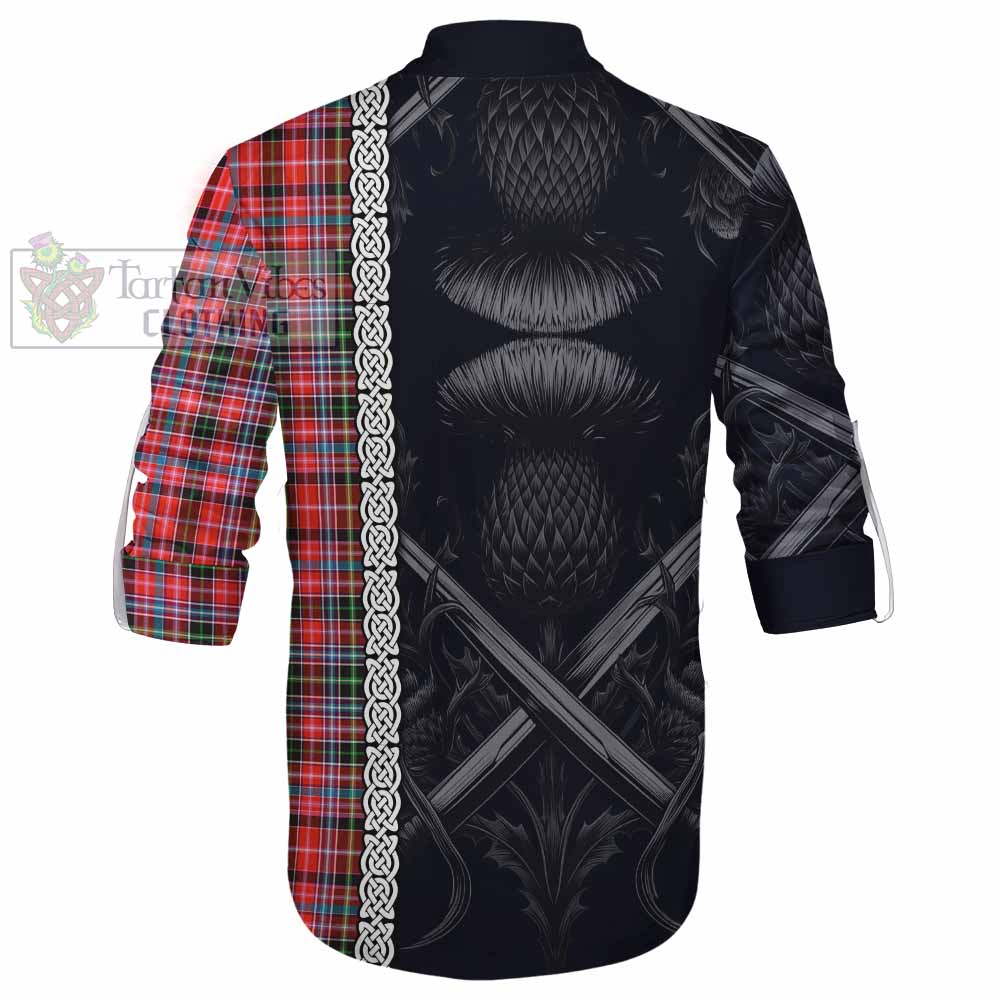 Tartan Vibes Clothing Straiton Tartan Ghillie Kilt Shirt with Family Crest Cross Sword Thistle Celtic Vibes