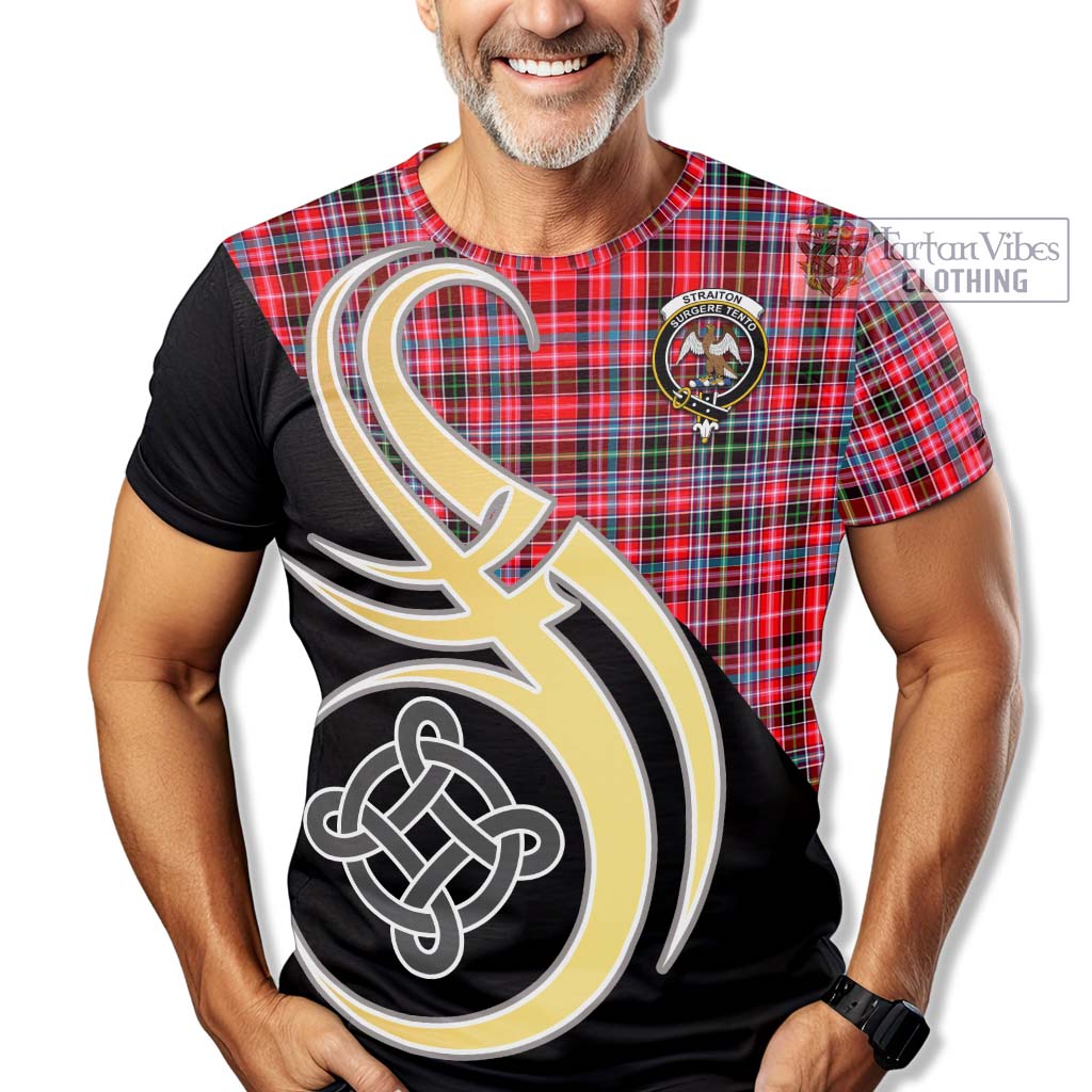 Straiton Tartan T-Shirt with Family Crest and Celtic Symbol Style - Tartan Vibes Clothing