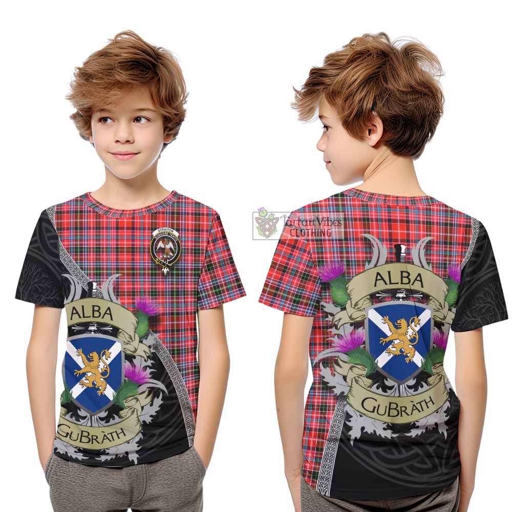 Tartan Vibes Clothing Straiton Tartan Family Crest Kid T-Shirt Lion Rampant Royal Thistle Shield Celtic Inspired