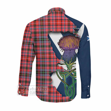 Straiton Tartan Family Crest Long Sleeve Button Shirt Scottish Thistle Celtic Inspired