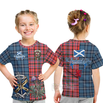 Tartan Vibes Clothing Straiton Tartan Kid T-Shirt Happy St. Andrew's Day Half Tartan Style