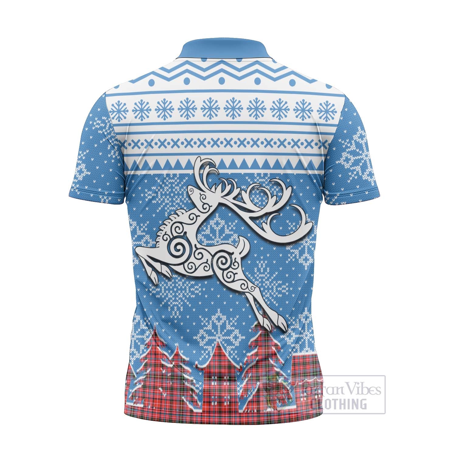 Tartan Vibes Clothing Straiton Clan Christmas Zipper Polo Shirt Celtic Reindeer Style