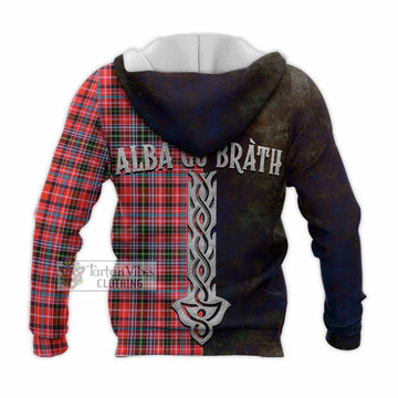 Tartan Vibes Clothing Straiton Tartan Family Crest Knitted Hoodie Alba Gu Brath Be Brave Lion Ancient Style