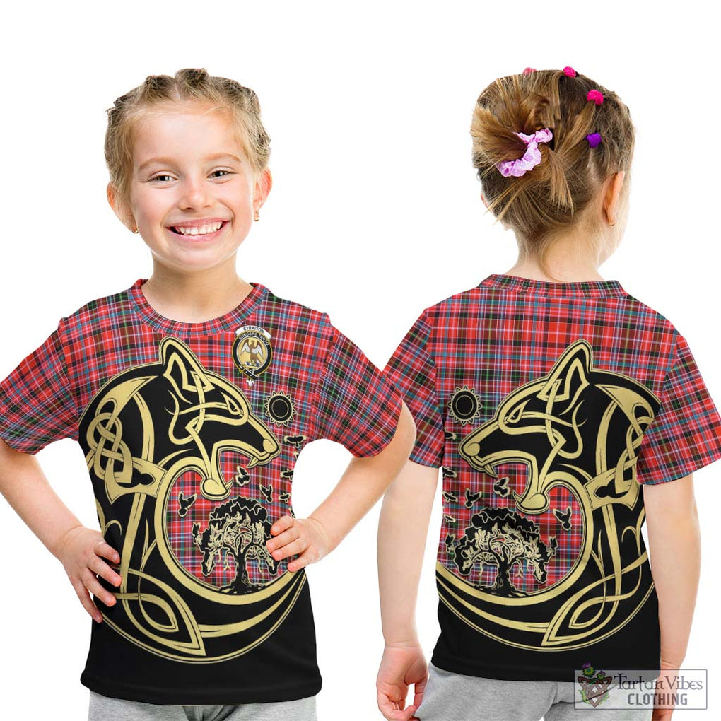 Straiton Tartan Kid T-Shirt with Family Crest Celtic Wolf Style - Tartan Vibes Clothing