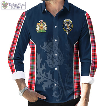 Straiton Tartan Long Sleeve Button Up Shirt with Family Crest and Scottish Thistle Vibes Sport Style