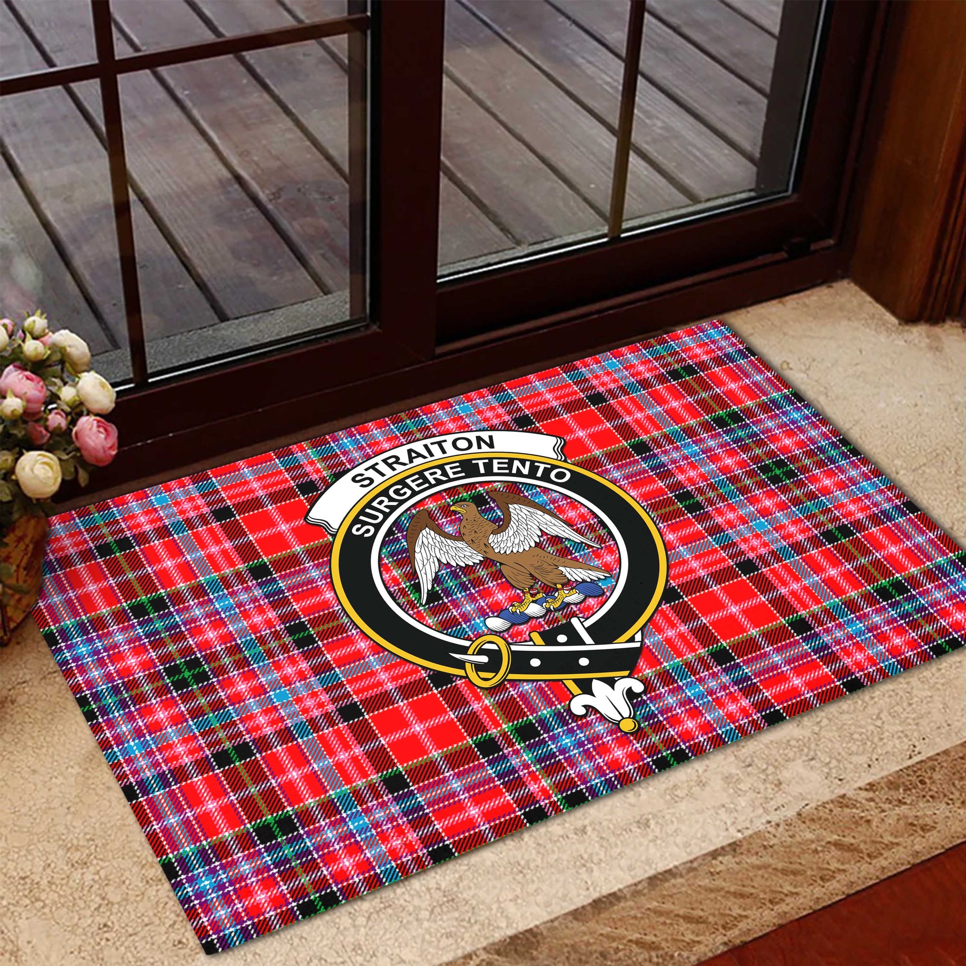 Straiton Tartan Door Mat with Family Crest - Tartanvibesclothing Shop