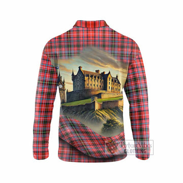 Straiton Tartan Family Crest Long Sleeve Polo Shirt with Scottish Ancient Castle Style