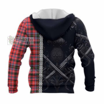 Straiton Tartan Knitted Hoodie with Family Crest Cross Sword Thistle Celtic Vibes