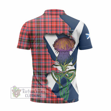 Straiton Tartan Family Crest Zipper Polo Shirt Scottish Thistle Celtic Inspired