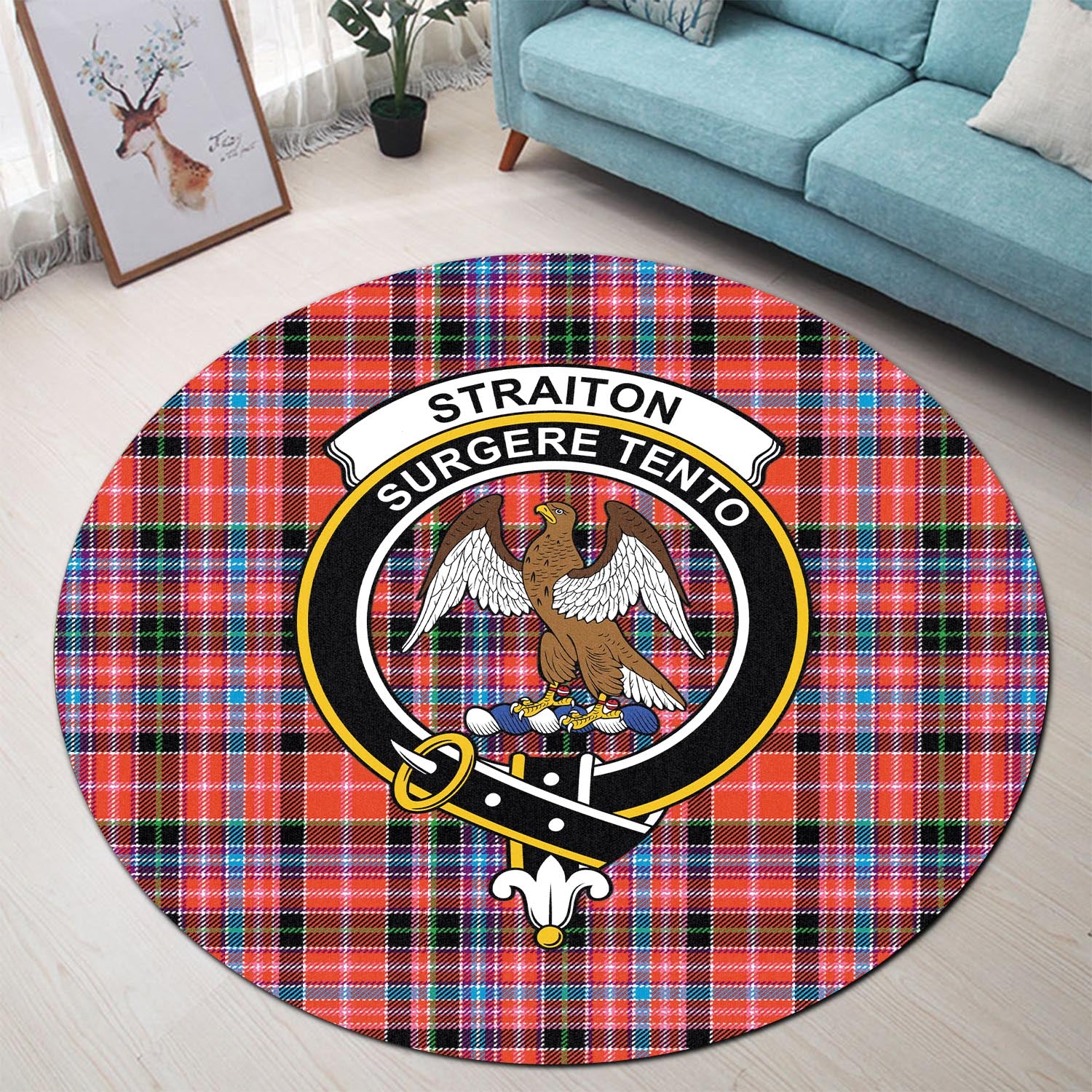 straiton-tartan-round-rug-with-family-crest