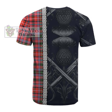Tartan Vibes Clothing Straiton Tartan Cotton T-shirt with Family Crest Cross Sword Thistle Celtic Vibes