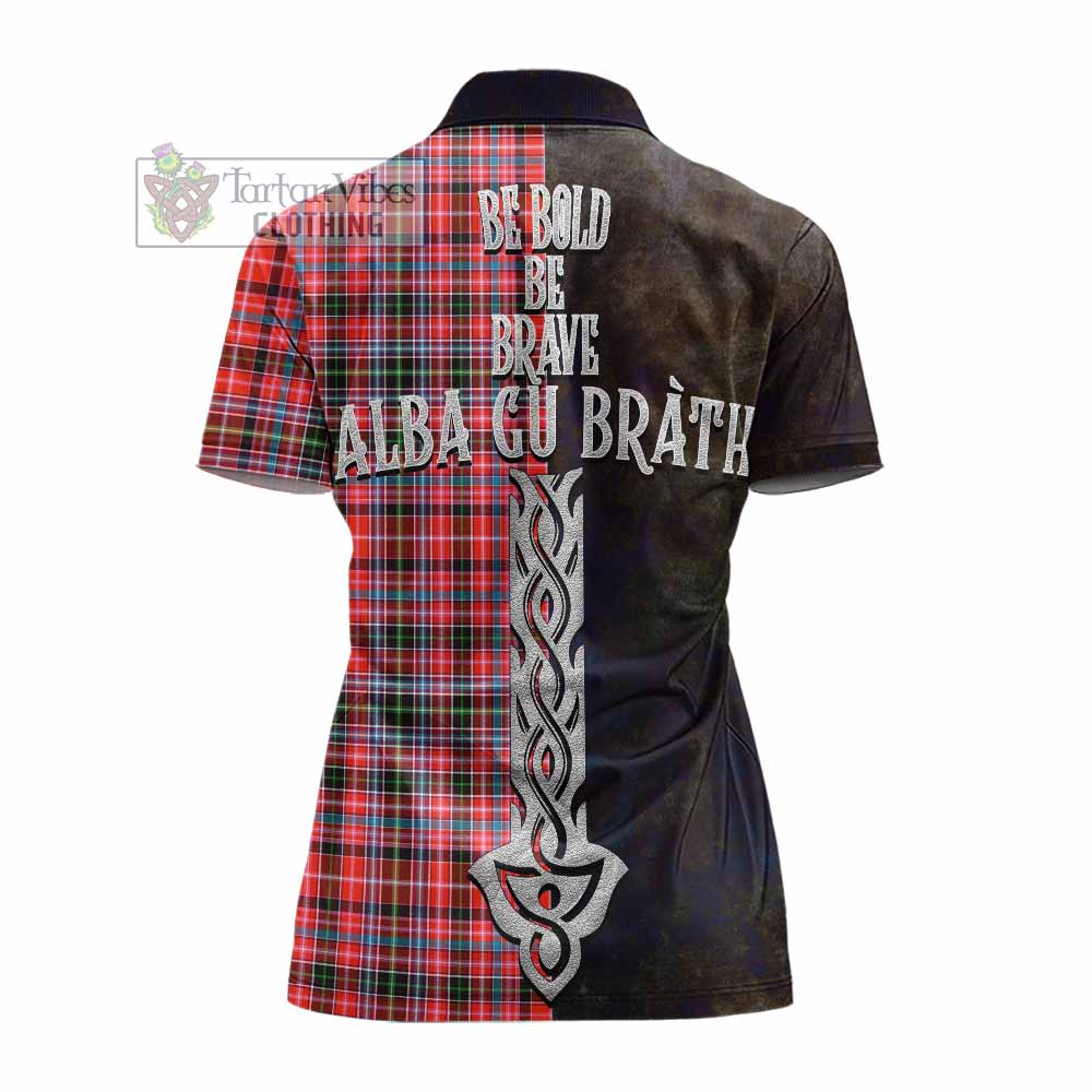 Tartan Vibes Clothing Straiton Tartan Family Crest Women's Polo Shirt Alba Gu Brath Be Brave Lion Ancient Style