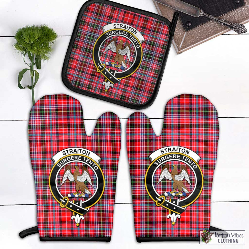 Straiton Tartan Combo Oven Mitt & Pot-Holder with Family Crest Combo 1 Oven Mitt & 1 Pot-Holder Black - Tartan Vibes Clothing