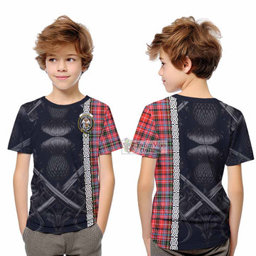 Straiton Tartan Kid T-Shirt with Family Crest Cross Sword Thistle Celtic Vibes