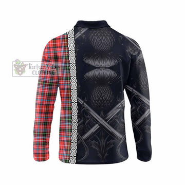 Straiton Tartan Long Sleeve Polo Shirt with Family Crest Cross Sword Thistle Celtic Vibes
