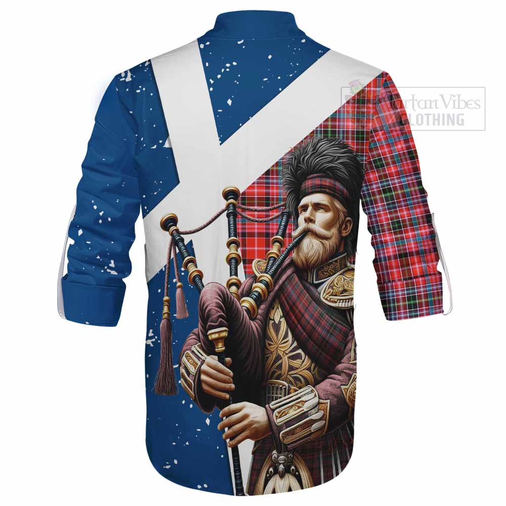 Tartan Vibes Clothing Straiton Tartan Ghillie Kilt Shirt with Family Crest Scottish Bagpiper Vibes