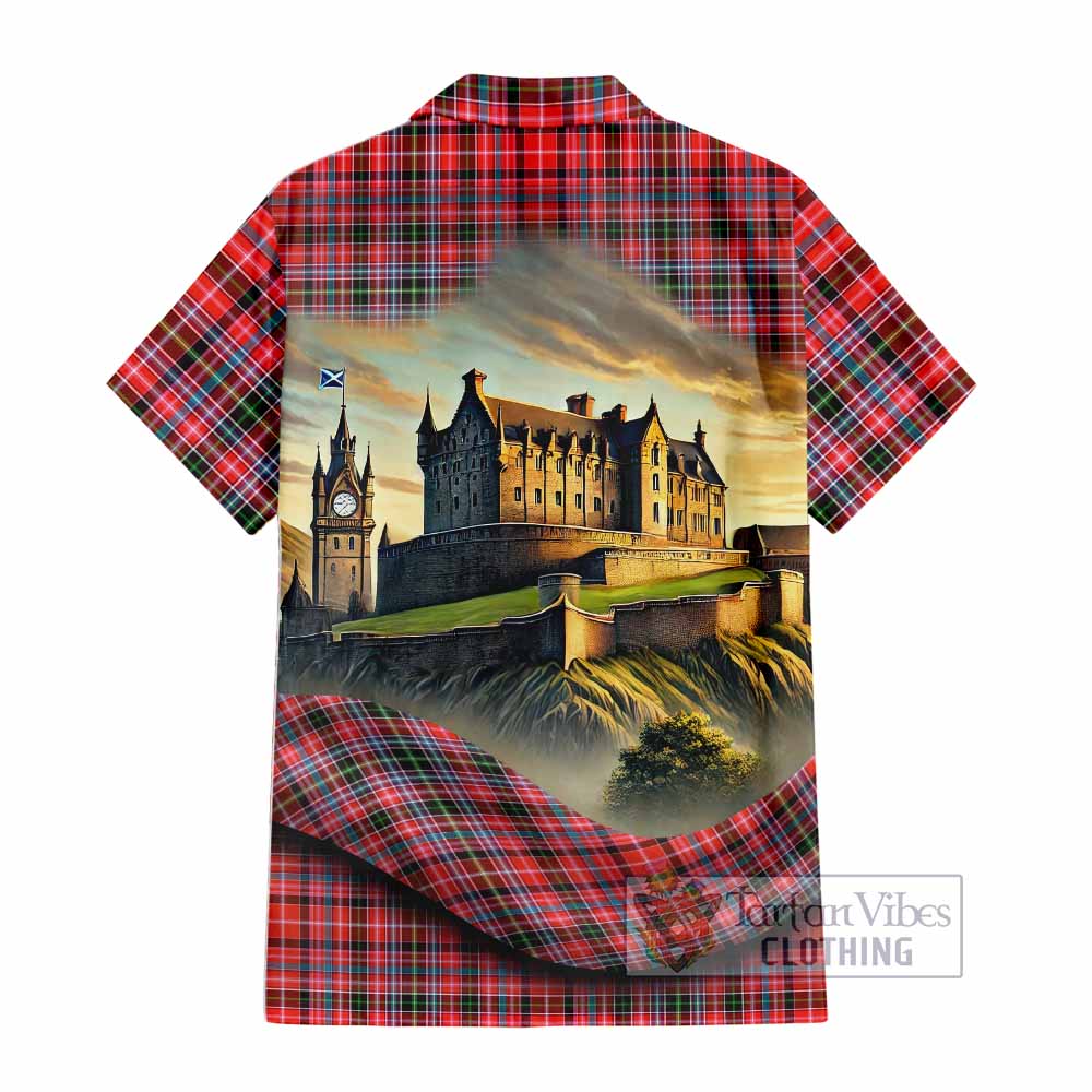 Tartan Vibes Clothing Straiton Tartan Family Crest Short Sleeve Button Shirt with Scottish Ancient Castle Style