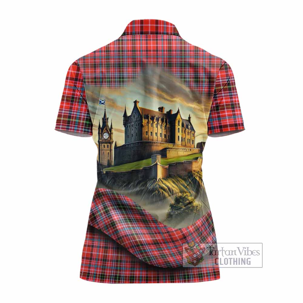 Tartan Vibes Clothing Straiton Tartan Family Crest Women's Polo Shirt with Scottish Ancient Castle Stype