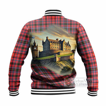 Tartan Vibes Clothing Straiton Tartan Family Crest Baseball Jacket with Scottish Ancient Castle Style