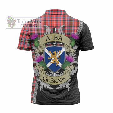 Straiton Tartan Family Crest Zipper Polo Shirt Lion Rampant Royal Thistle Shield Celtic Inspired