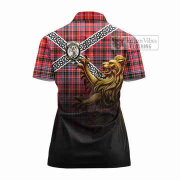 Straiton Crest Tartan Women's Polo Shirt with Golden Lion Emblem Celtic Style