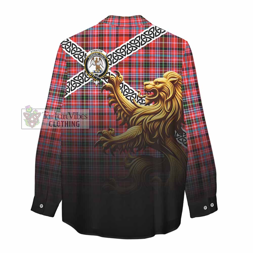 Tartan Vibes Clothing Straiton Crest Tartan Women's Casual Shirt with Golden Lion Emblem Celtic Style