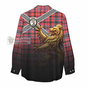 Tartan Vibes Clothing Straiton Crest Tartan Women's Casual Shirt with Golden Lion Emblem Celtic Style