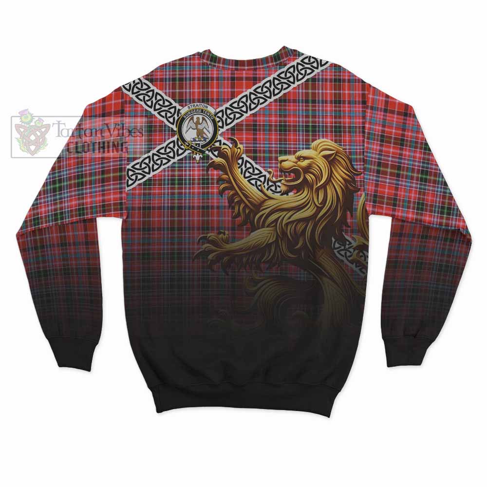 Tartan Vibes Clothing Straiton Crest Tartan Sweatshirt with Golden Lion Emblem Celtic Style