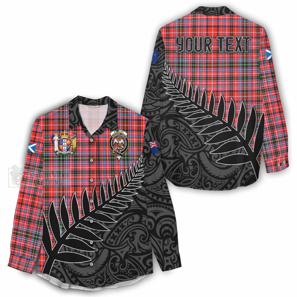 Tartan Vibes Clothing Straiton Crest Tartan Women's Casual Shirt with New Zealand Silver Fern Half Style