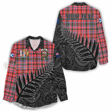 Tartan Vibes Clothing Straiton Crest Tartan Women's Casual Shirt with New Zealand Silver Fern Half Style