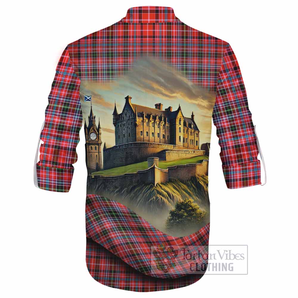 Tartan Vibes Clothing Straiton Tartan Family Crest Ghillie Kilt Shirt with Scottish Ancient Castle Style