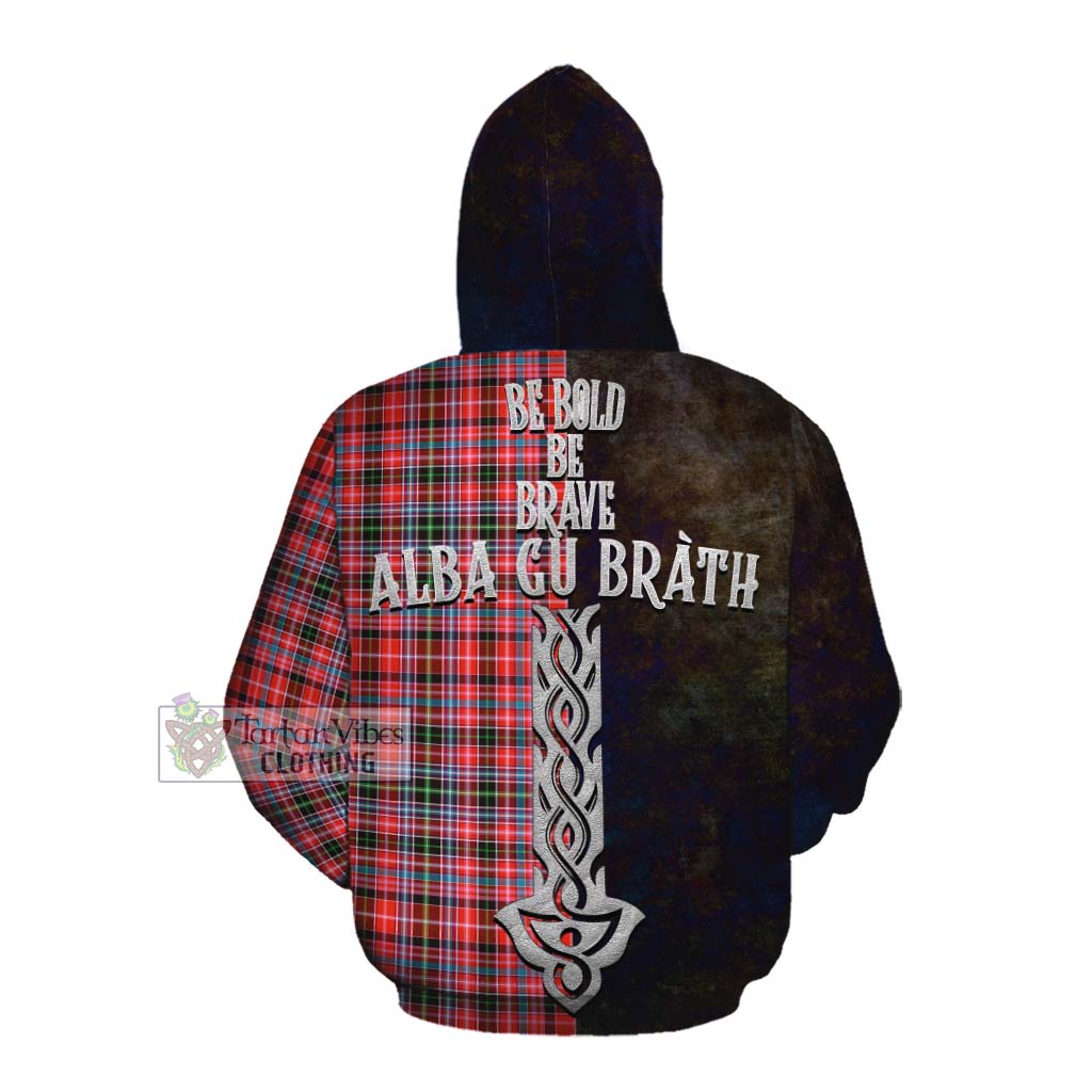 Tartan Vibes Clothing Straiton Tartan Family Crest Cotton Hoodie Alba Gu Brath Be Brave Lion Ancient Style