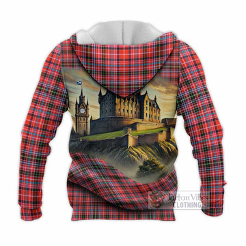 Tartan Vibes Clothing Straiton Tartan Family Crest Knitted Hoodie with Scottish Ancient Castle Style