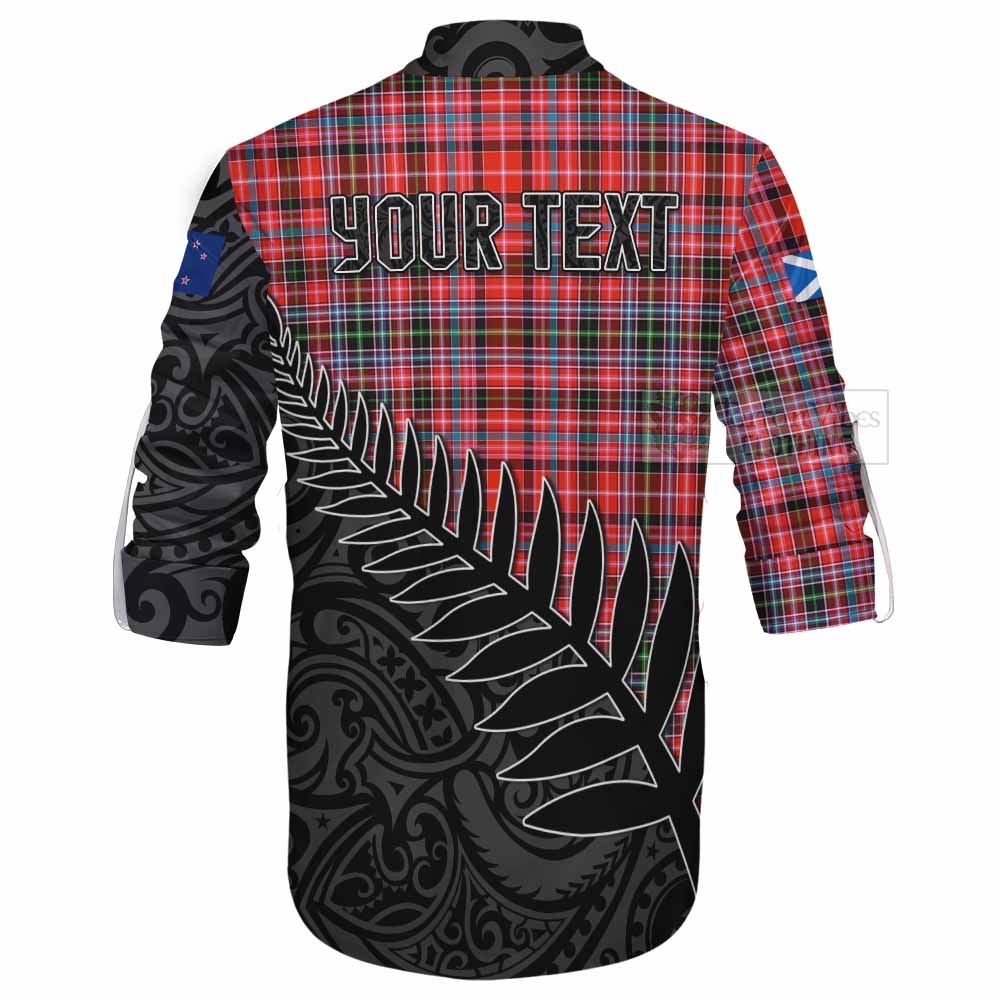 Tartan Vibes Clothing Straiton Crest Tartan Ghillie Kilt Shirt with New Zealand Silver Fern Half Style