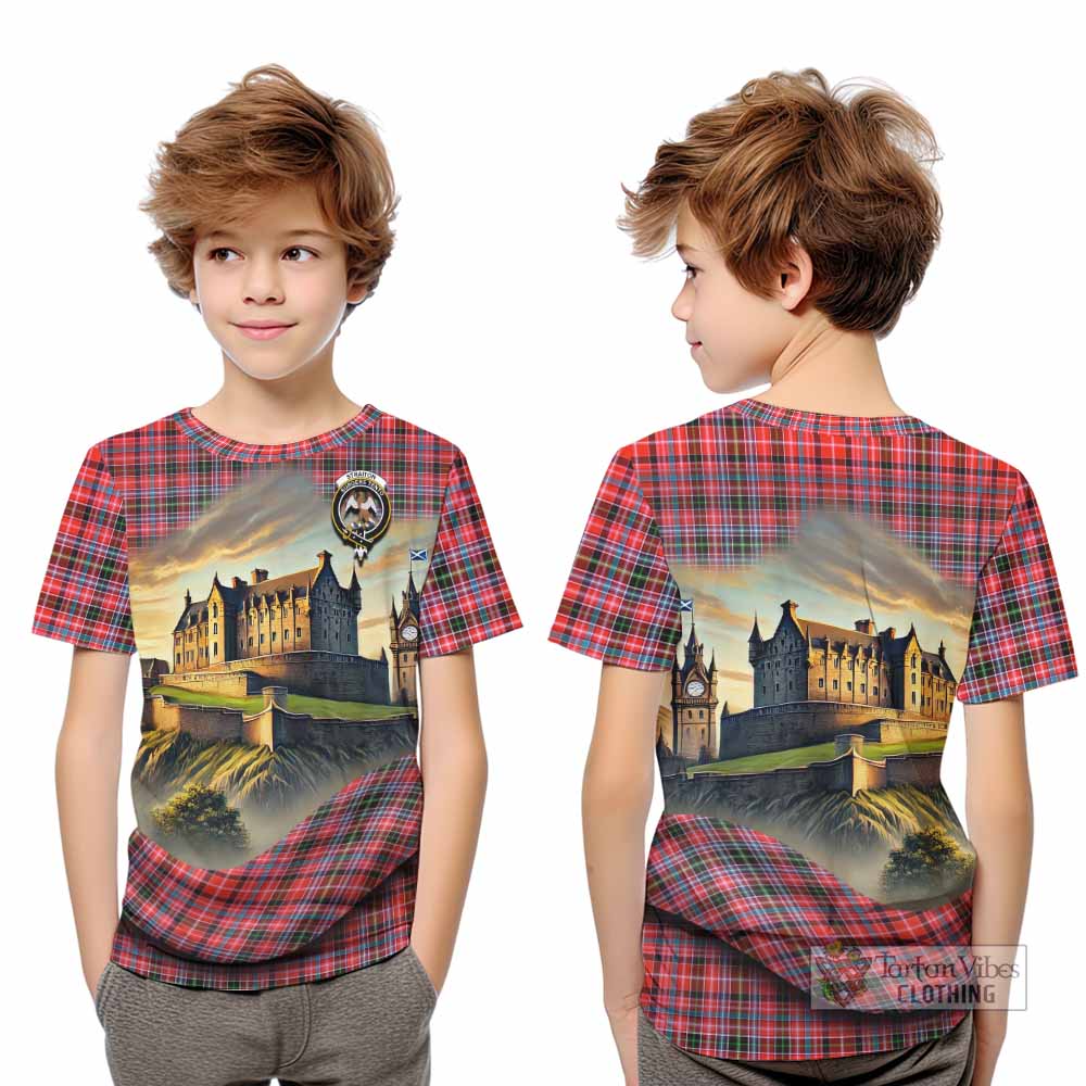 Tartan Vibes Clothing Straiton Tartan Family Crest Kid T-Shirt with Scottish Ancient Castle Style