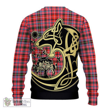 Straiton Tartan Knitted Sweater with Family Crest Celtic Wolf Style - Tartan Vibes Clothing