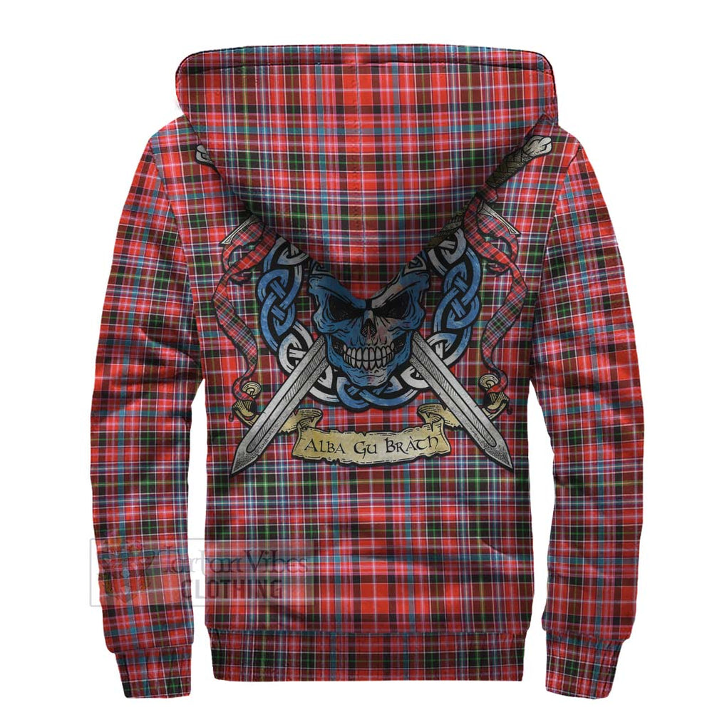 Tartan Vibes Clothing Straiton Tartan Sherpa Hoodie with Family Crest Celtic Skull Style