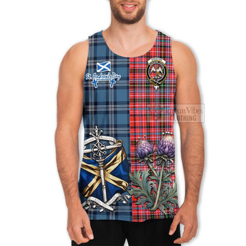 Tartan Vibes Clothing Straiton Tartan Men's Tank Top Happy St. Andrew's Day Half Tartan Style