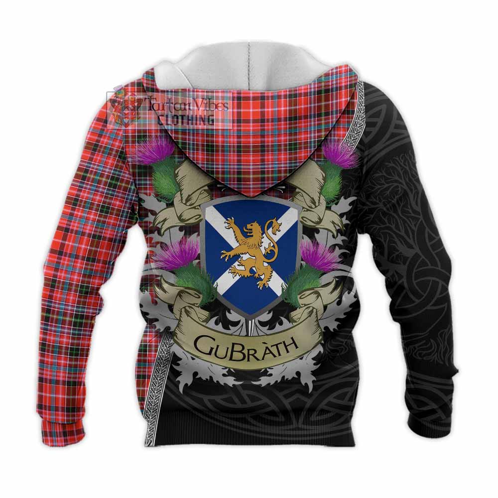Tartan Vibes Clothing Straiton Tartan Family Crest Knitted Hoodie Lion Rampant Royal Thistle Shield Celtic Inspired